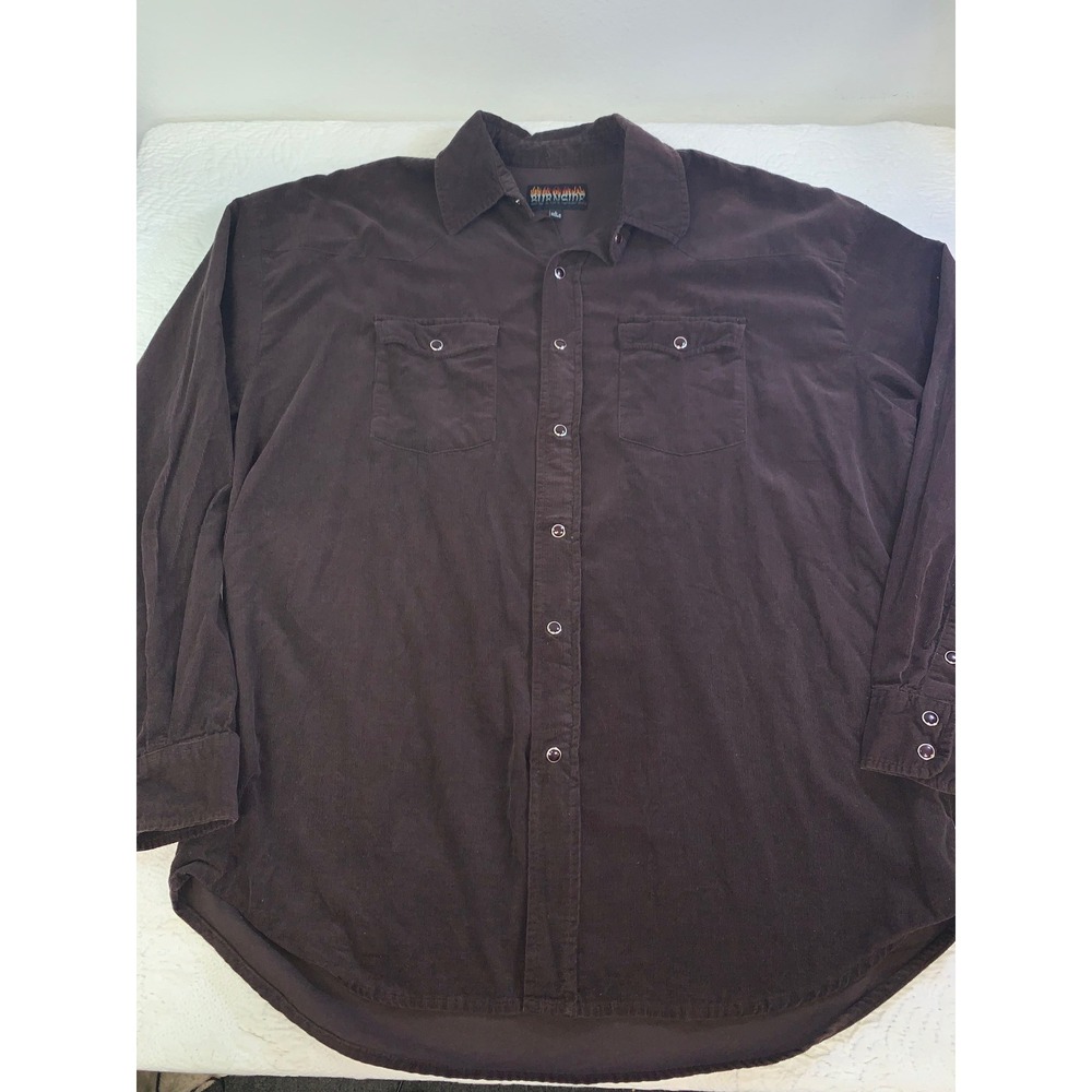Burnside Mens Brown Corduroy Western Snap Button Down Workwear Shirt Large L